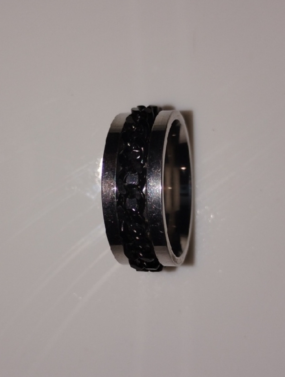 Men's New Black and Silver Braided Spinner Ring Size 9